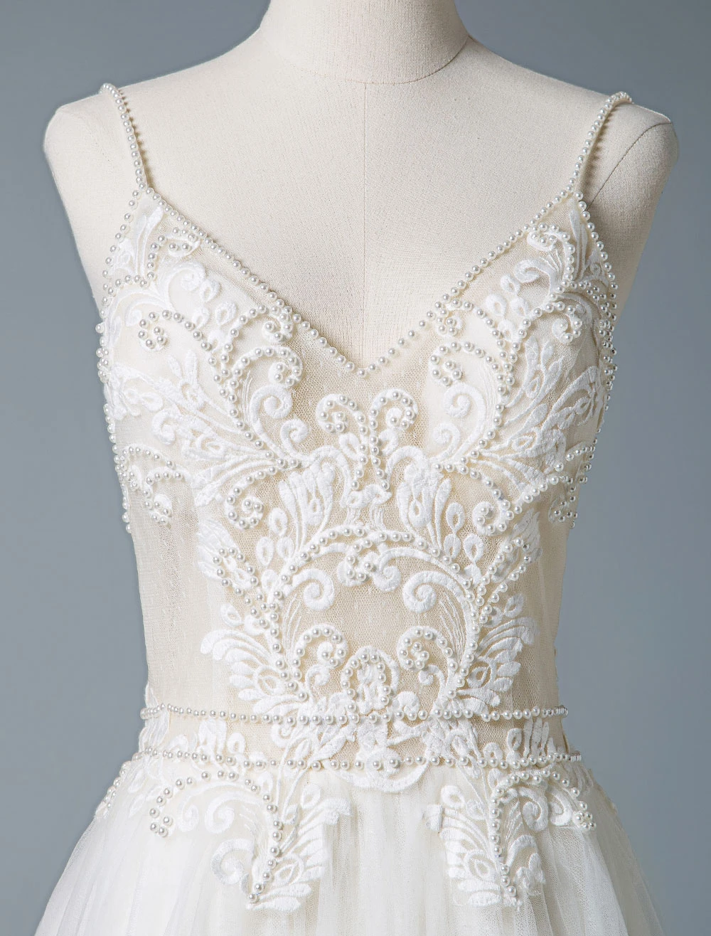 Wedding Dresses A Line V Neck Sleeveless Straps Beaded Floor Length Polka Dot Tulle Bridal Gowns - Image 7