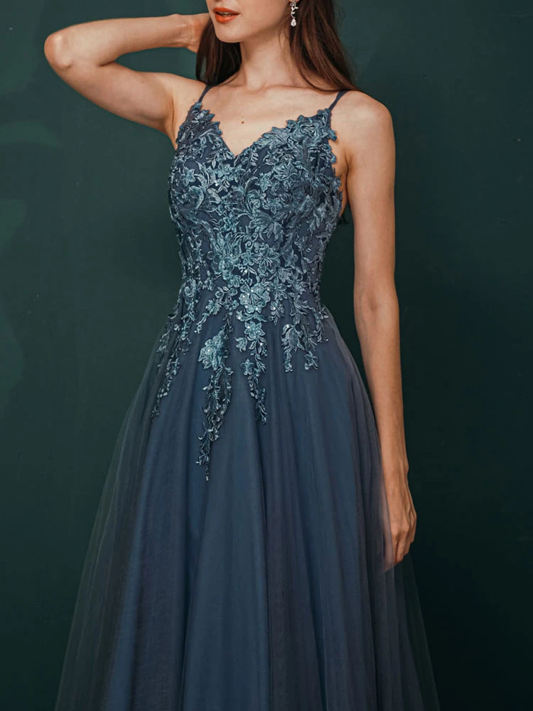 Prom Dress 2023 A-Line V-Neck Floor-Length Sleeveless Zipper Tiered Formal Dinner Dresses Free Customization - Image 6