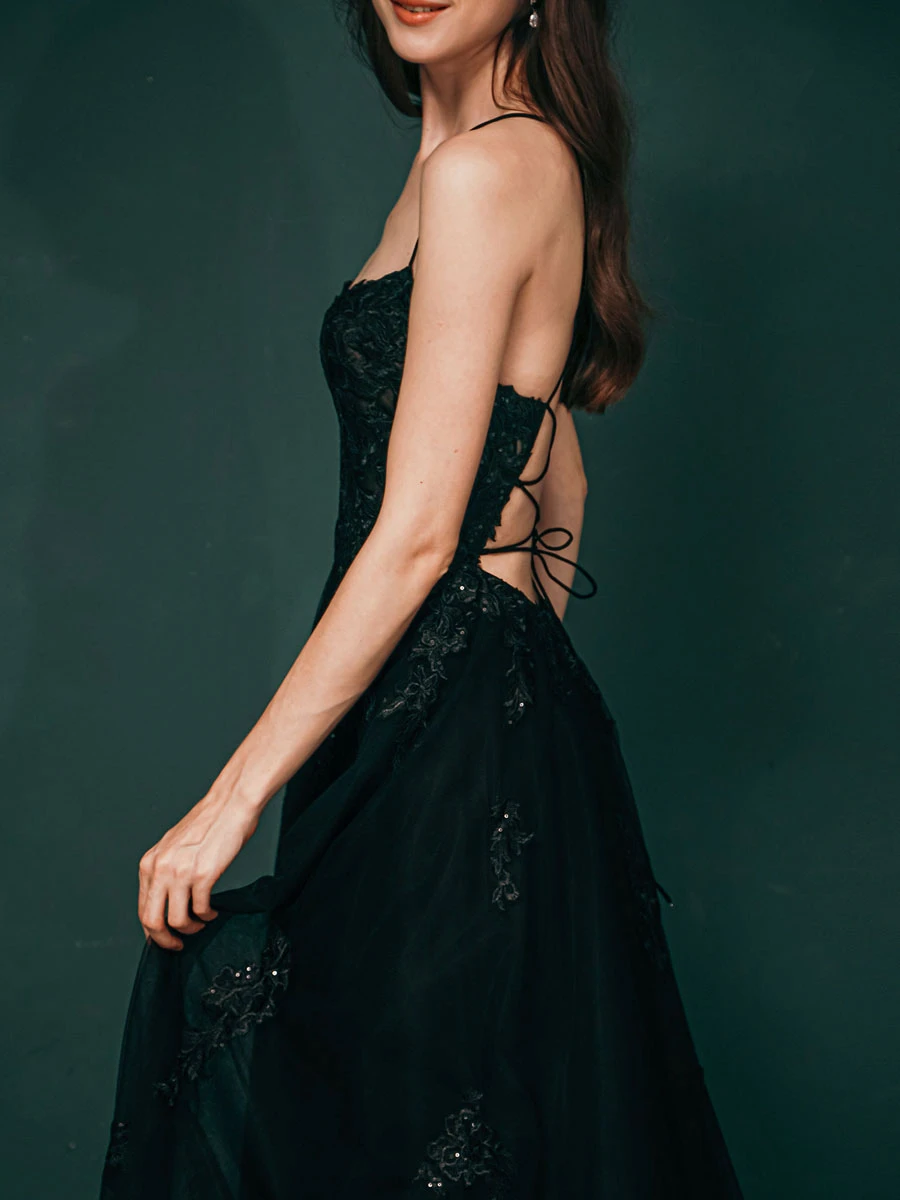 Prom Dress 2023 A-Line Jewel Neck Floor-Length Applique Party Dresses Free Customization - Image 2