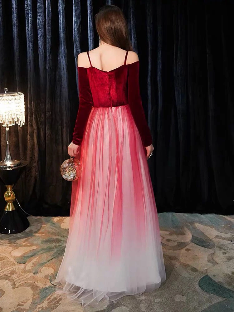 Prom Dresses Long Off The Shoulder Maxi Tulle Velvet Patchwork Formal Gowns - Image 6