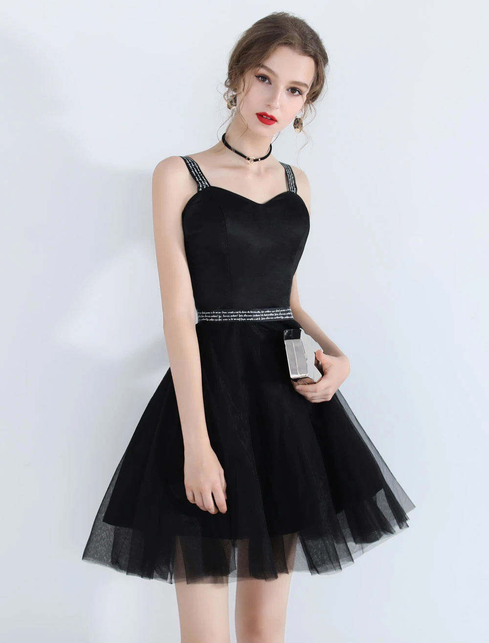 Little Black Dresses Tulle Short Prom Dress Straps Cute Homecoming Dress - Image 6