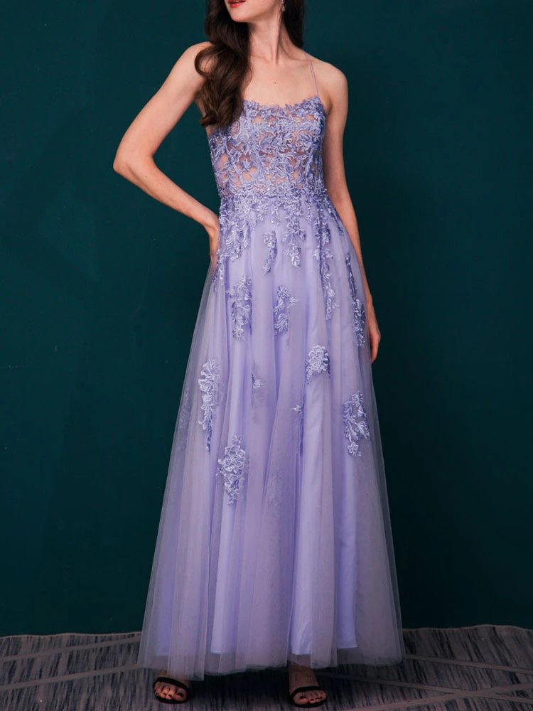 Prom Dress 2023 A-Line Jewel Neck Floor-Length Applique Party Dresses Free Customization - Image 7