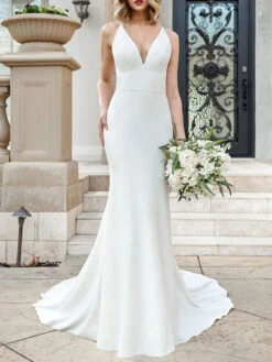 Simple Wedding Dress 2023 V-Neck Sleeveless Mermaid Bridal Dresses Free Customization