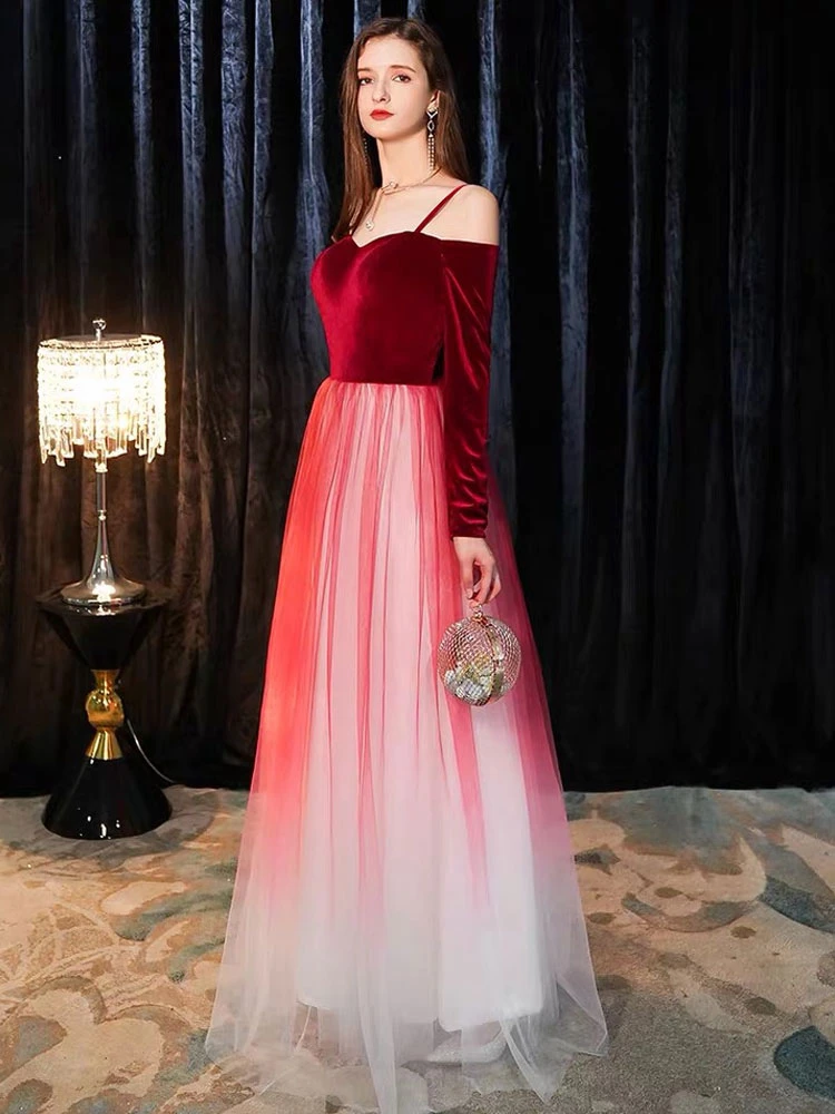 Prom Dresses Long Off The Shoulder Maxi Tulle Velvet Patchwork Formal Gowns - Image 5