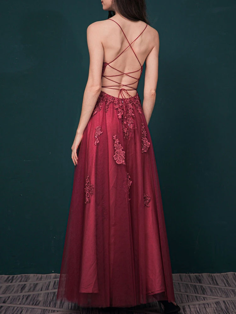 Prom Dress 2023 A-Line Jewel Neck Floor-Length Applique Party Dresses Free Customization - Image 5