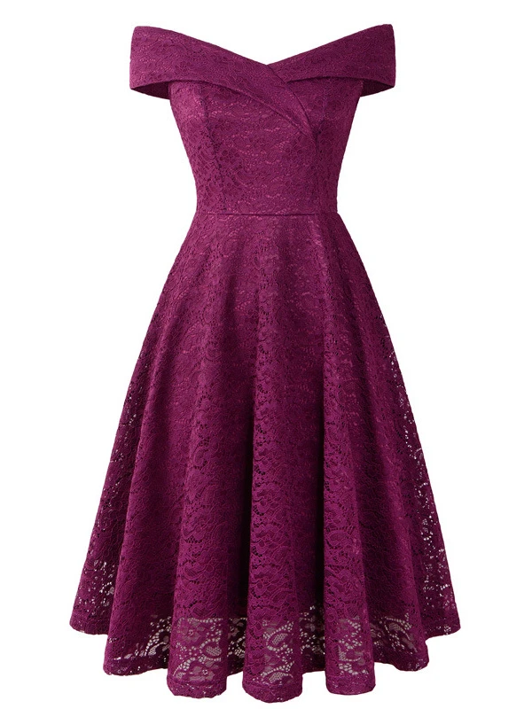 Lace Dresses Dark Navy V-Neck Sleeveless Open Shoulder Lace Hollow Out Retro Wrap Dresses - Image 7