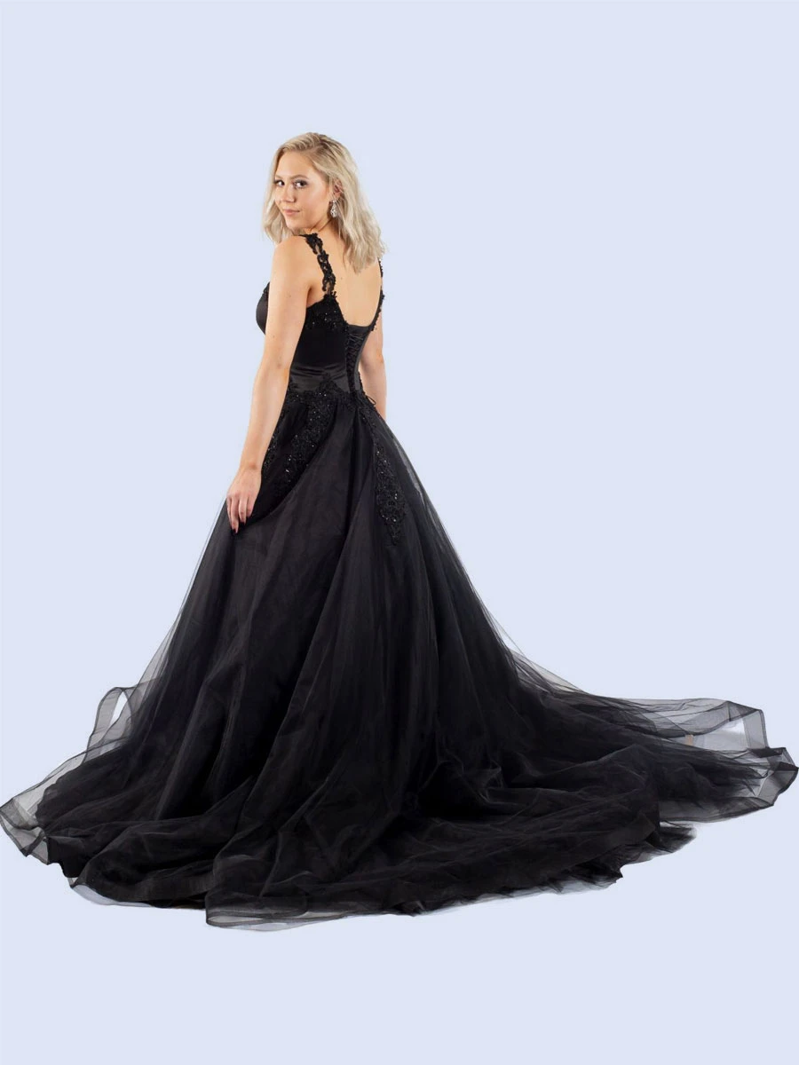 Gothic Black Wedding Dresses Lace A-Line Sleeveless Lace With Train Bridal Dress Free Customization - Image 2