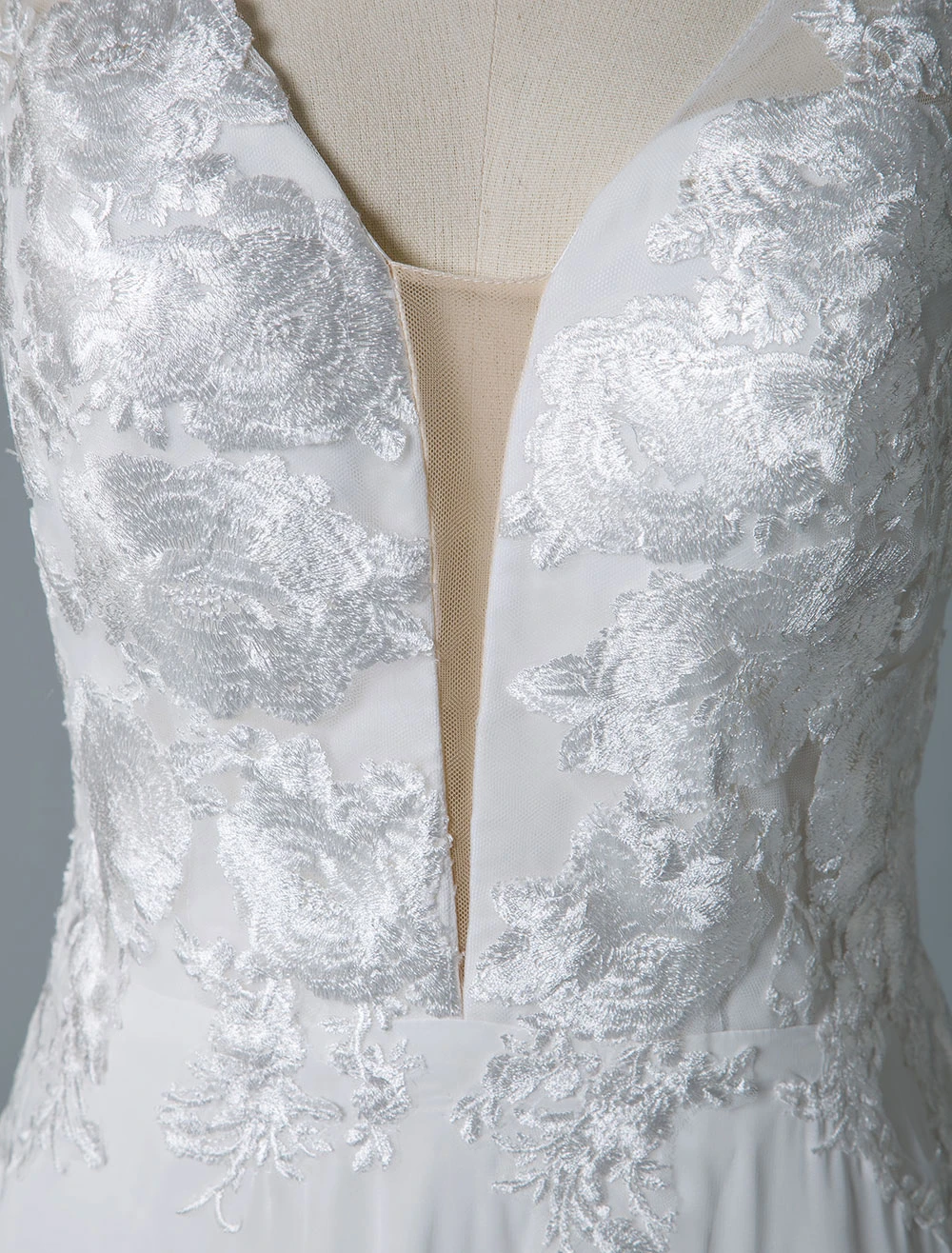 Simple Wedding Dress A Line V Neck Sleeveless Lace Illusion Back Bridal Gowns - Image 8