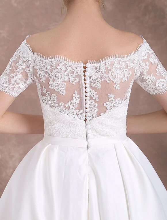Short Wedding Dresses Vintage Bridal Dress 1950 Bateau Lace Short Sleeve Ivory Bow Sash Tea Length Wedding Reception Dress Free Customization - Image 9