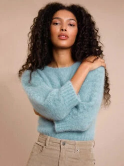 Pullovers For Women Pink Jewel Neck Long Sleeves Wool Sweaters