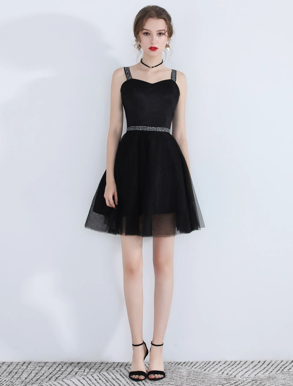Little Black Dresses Tulle Short Prom Dress Straps Cute Homecoming Dress - Image 3