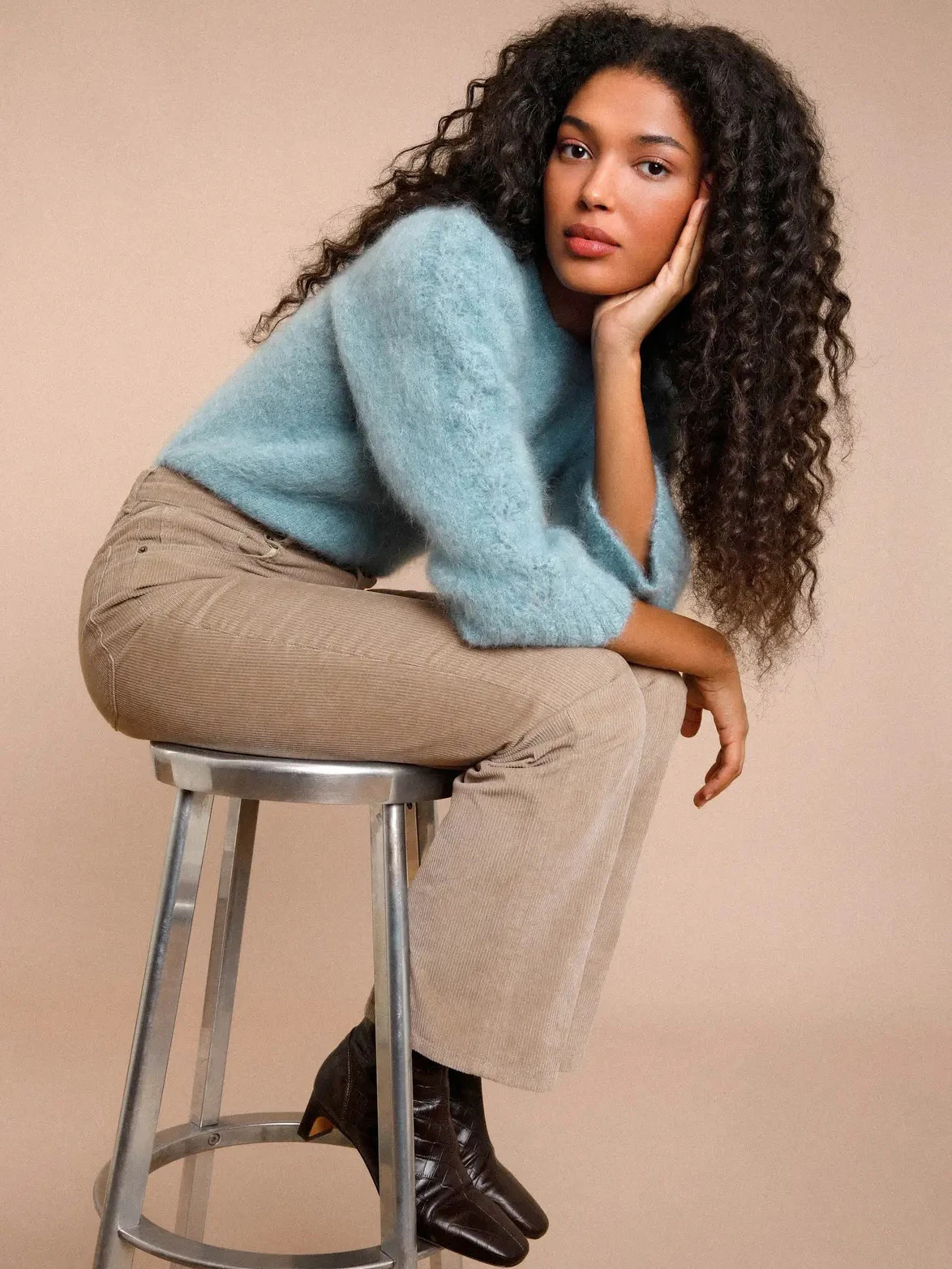 Pullovers For Women Pink Jewel Neck Long Sleeves Wool Sweaters - Image 4