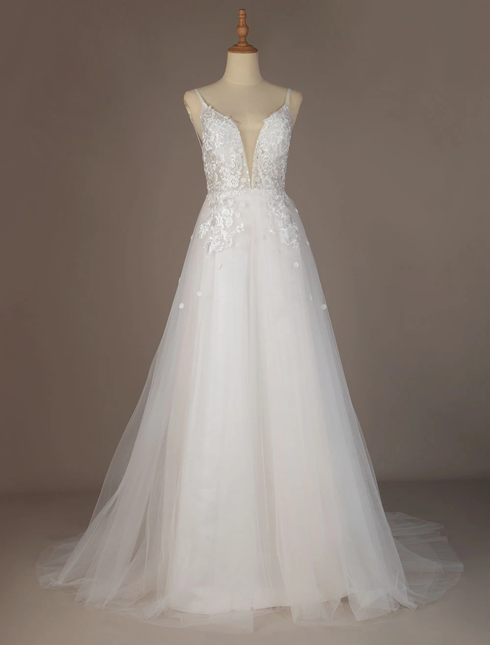 Boho Wedding Dress 2023 A Line V Neck Straps Sleeveless Tulle Beach Bridal Gowns - Image 5