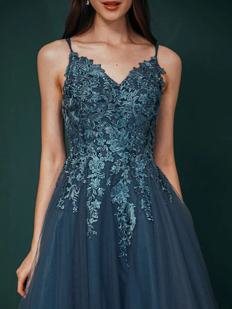 Prom Dress 2023 A-Line V-Neck Floor-Length Sleeveless Zipper Tiered Formal Dinner Dresses Free Customization - Image 5