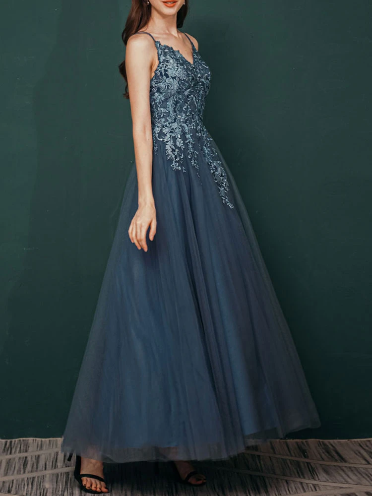 Prom Dress 2023 A-Line V-Neck Floor-Length Sleeveless Zipper Tiered Formal Dinner Dresses Free Customization - Image 2