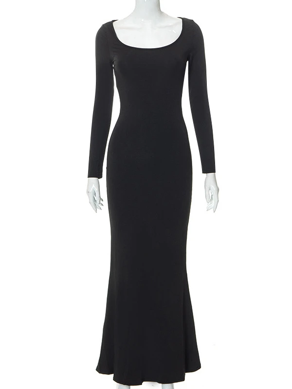 Bodycon Dresses Black Jewel Neck Casual Long Sleeves Pencil Dress - Image 4