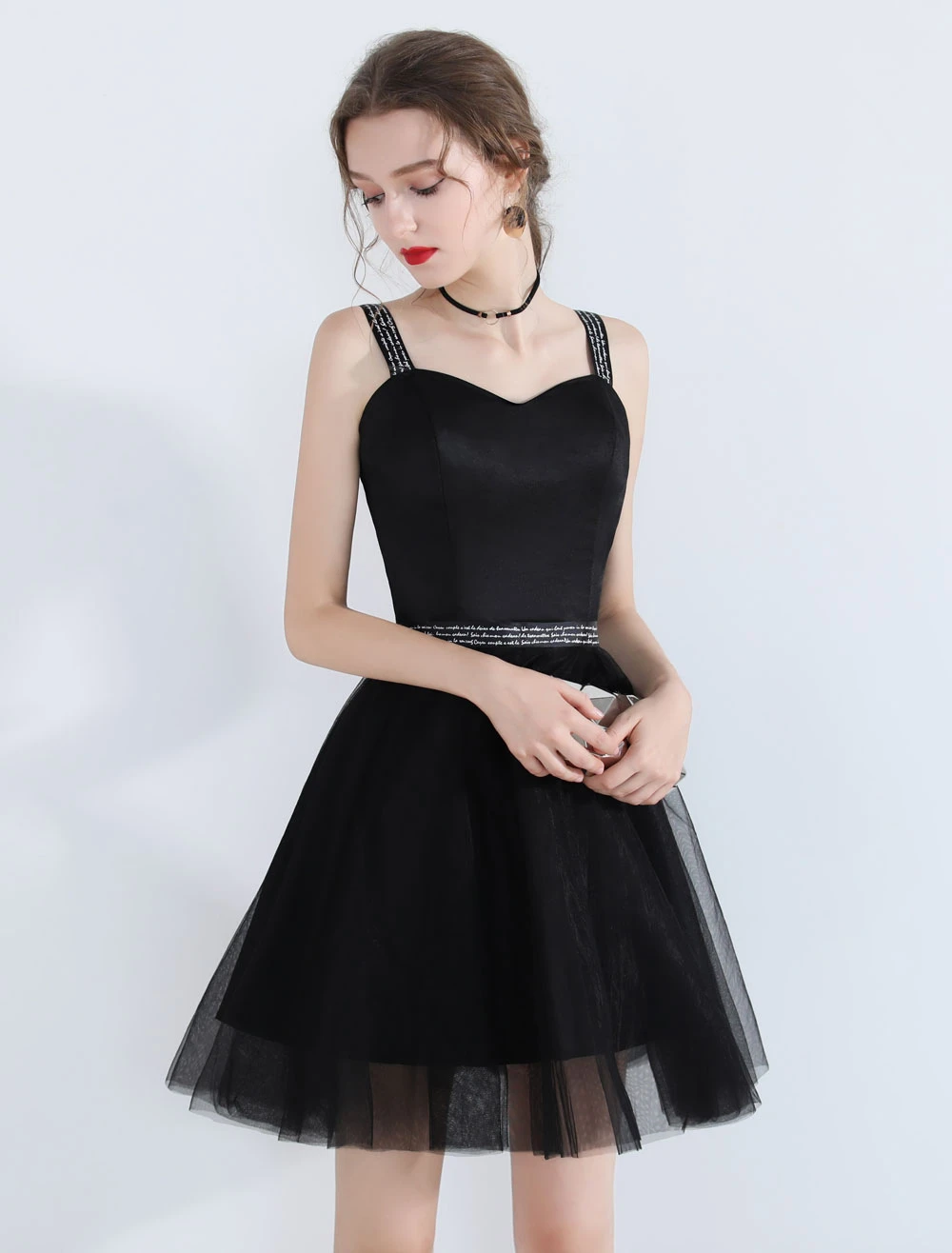 Little Black Dresses Tulle Short Prom Dress Straps Cute Homecoming Dress - Image 5