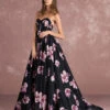 Floral Pageant Dress Black Sweetheart Strapless Long Evening Dress 2023 Boned Printed Chapel Train Occasion Dress Free Customization