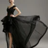 Black Prom Dresses 2023 Long Ball Gown Off The Shoulder Prom Dress High Low Ruffles Detachable Train Party Dress Milanoo