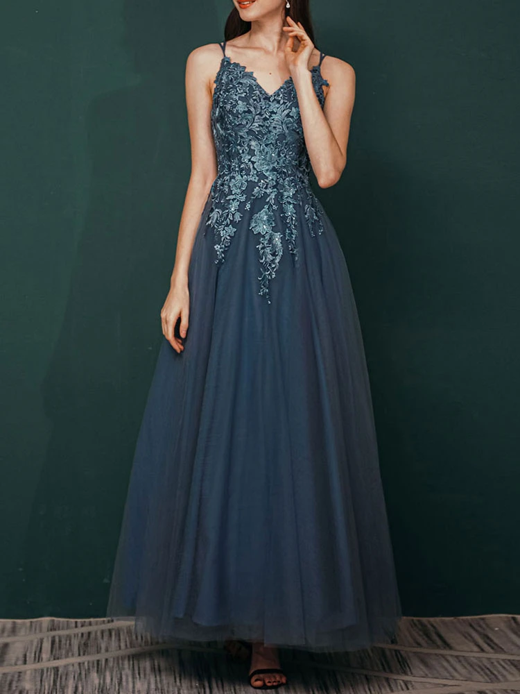 Prom Dress 2023 A-Line V-Neck Floor-Length Sleeveless Zipper Tiered Formal Dinner Dresses Free Customization - Image 3