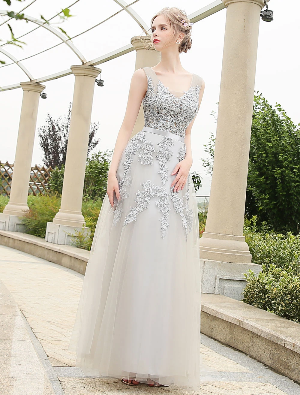 Long Prom Dress 2023 Dark Navy V Neck Backless Lace Beading A Line Tulle Formal Dresses Wedding Guest Dresses - Image 14