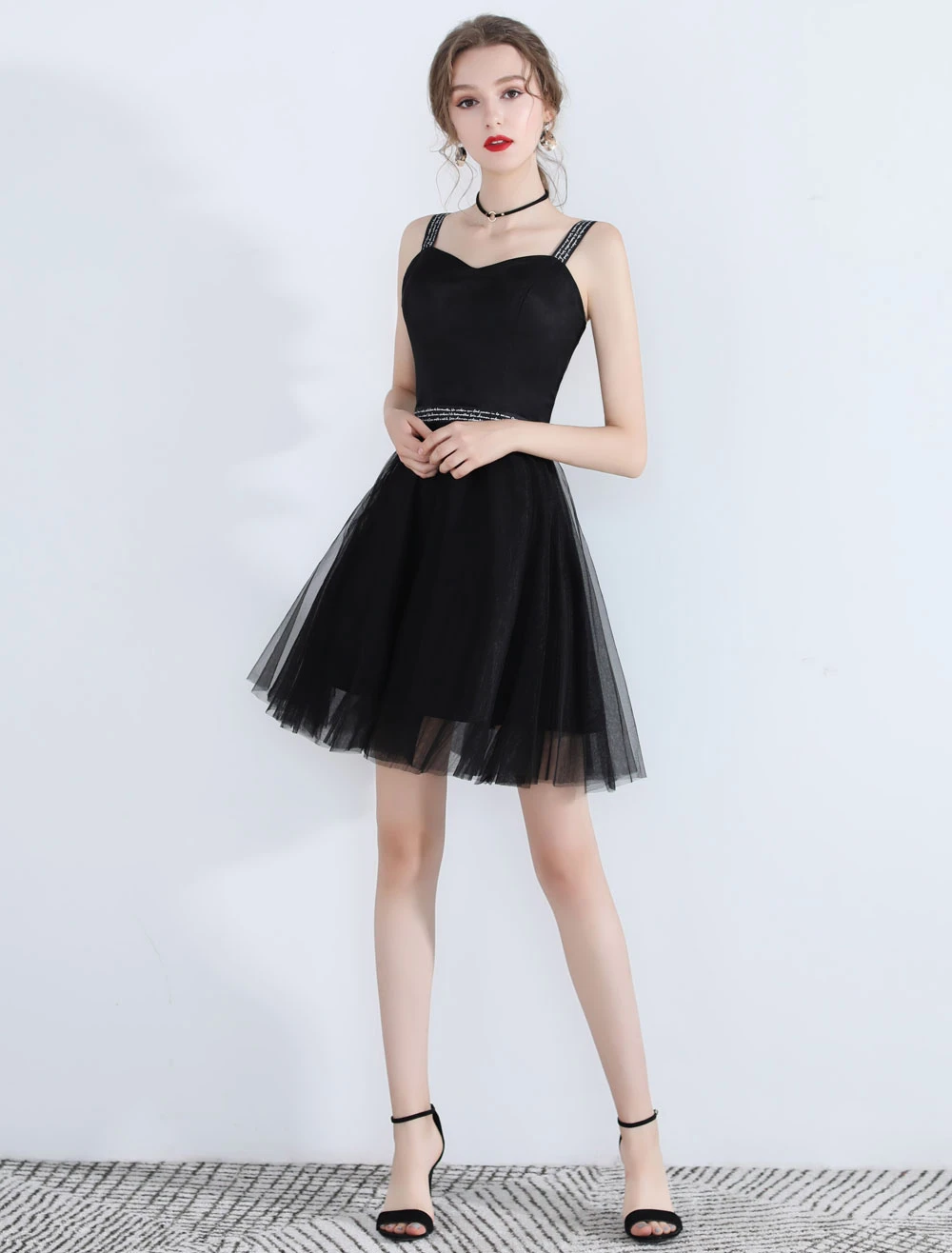 Little Black Dresses Tulle Short Prom Dress Straps Cute Homecoming Dress - Image 2