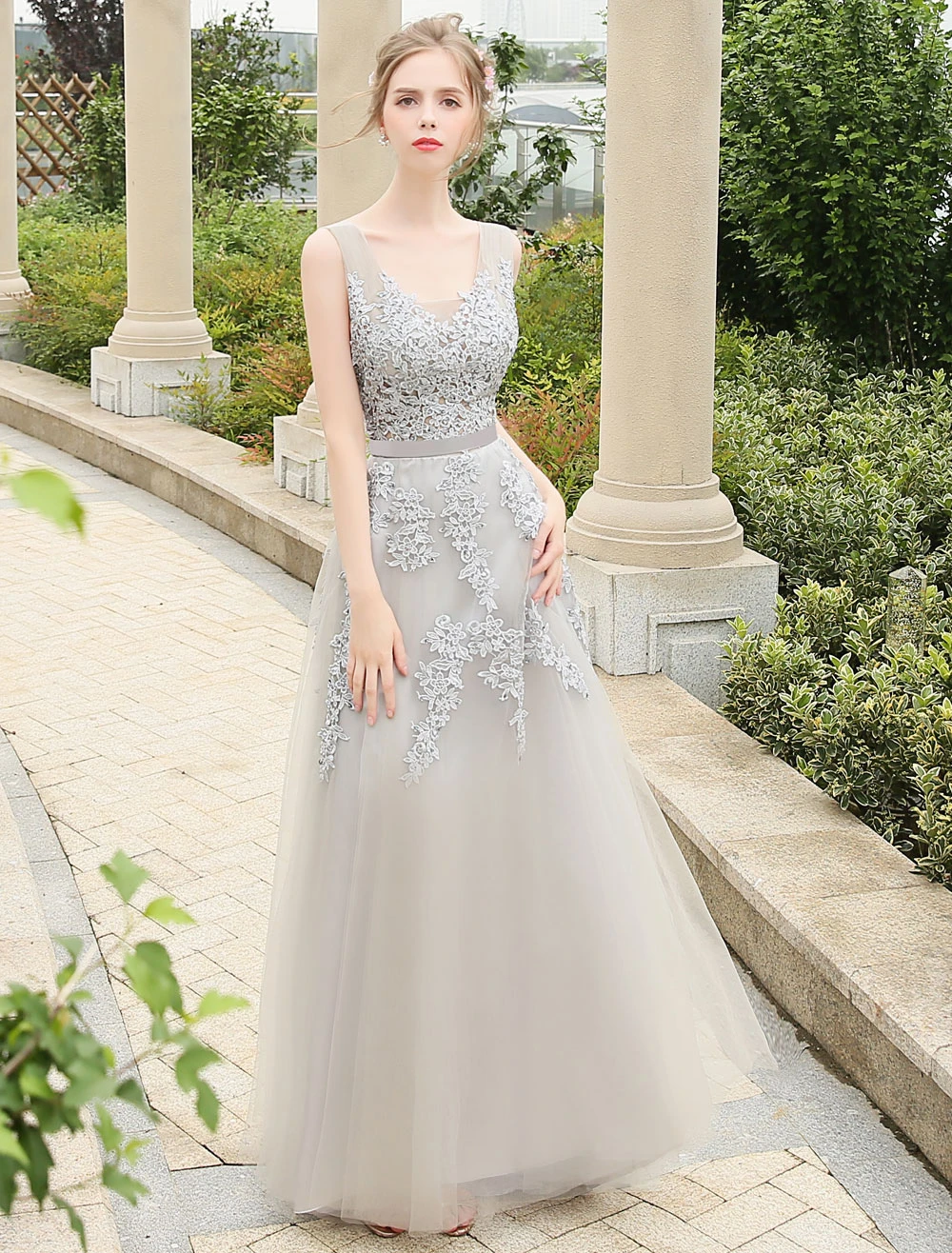 Long Prom Dress 2023 Dark Navy V Neck Backless Lace Beading A Line Tulle Formal Dresses Wedding Guest Dresses - Image 16