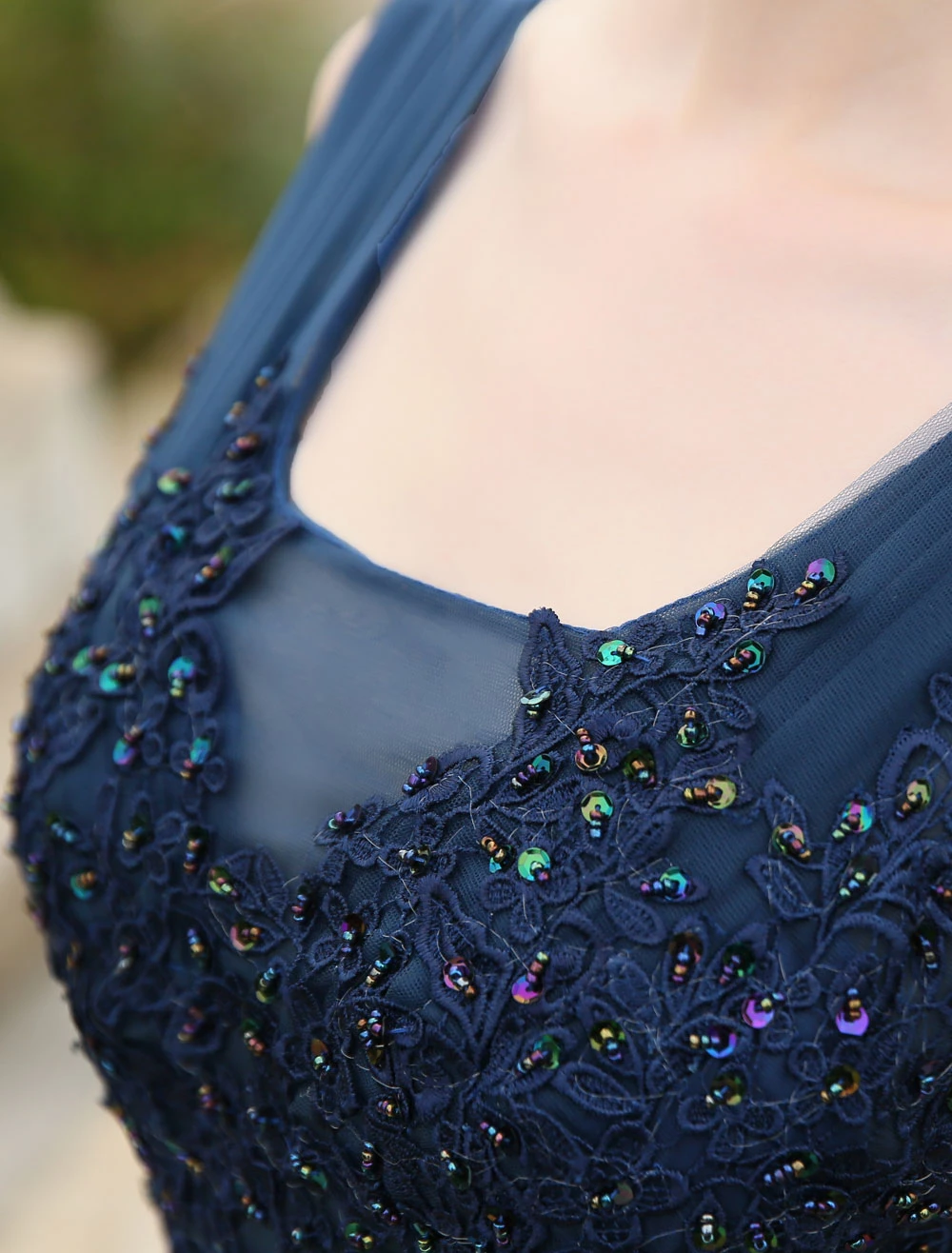 Long Prom Dress 2023 Dark Navy V Neck Backless Lace Beading A Line Tulle Formal Dresses Wedding Guest Dresses - Image 5